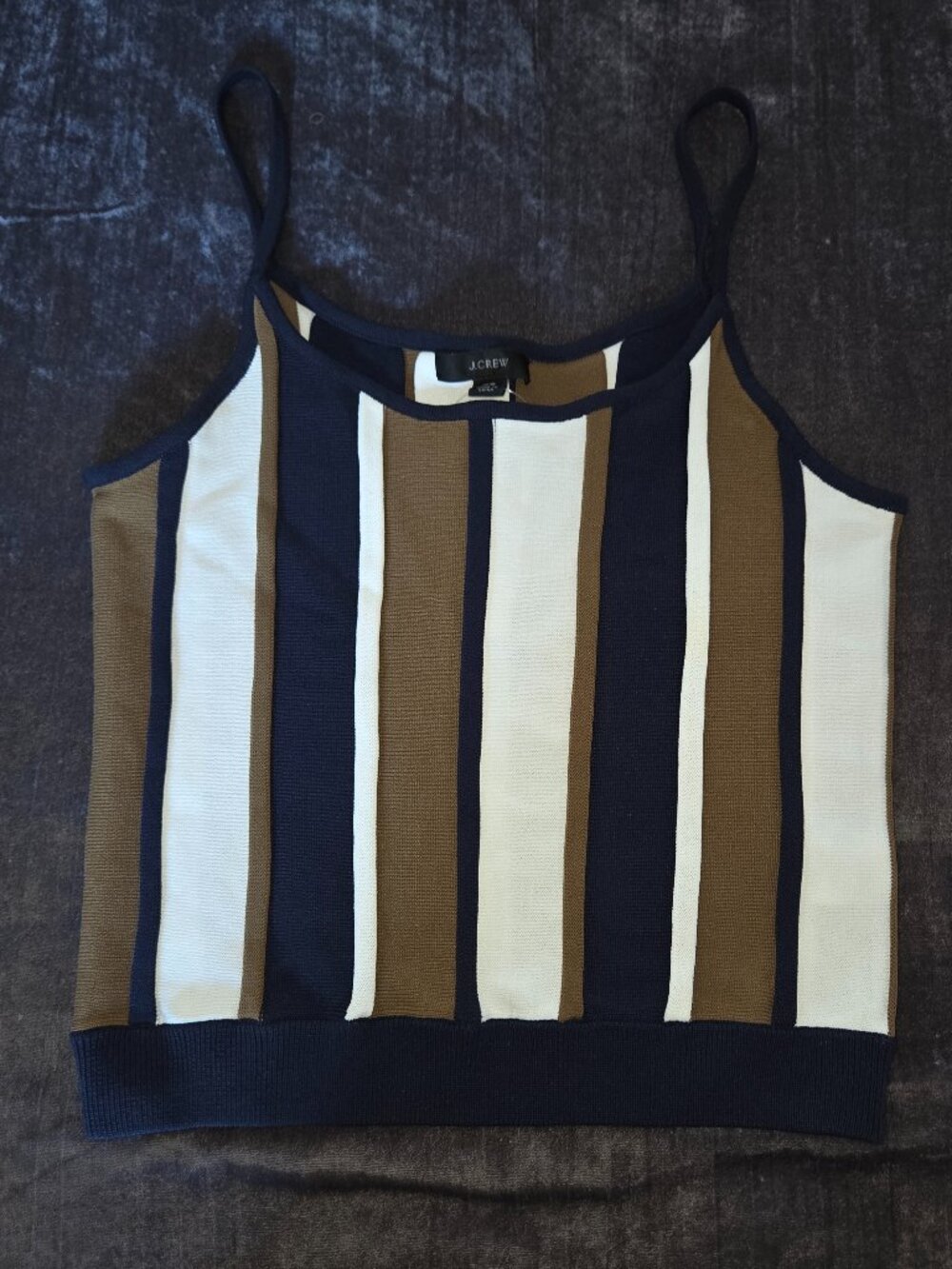 NWT J.Crew Striped Knit Cami Tank Top Navy Brown Cream XS